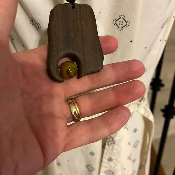 5208-HTT Handmade Sandalwood Natural Stone Pendant Necklace Long Adjustable New - Picture 6 of 10